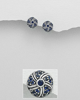 Bijuterii argint 925 - cercei pe lob cu pietre albastre 11-1-i59208B