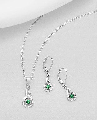 Set de bijuterii de culoare verde: cercei si pandantiv din argint 15-1-i62189V