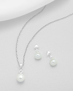 Set: cercei si pandantiv din argint cu perla de cultura 15-1-i5144