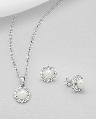 Set cercei si pandantiv din argint cu perla alba de cultura si zirconia alb 15-1-i6216