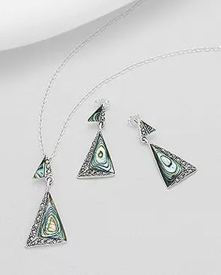 Set de bijuterii model triunghi din argint: cercei si pandantiv cu abalone 15-1-i62346