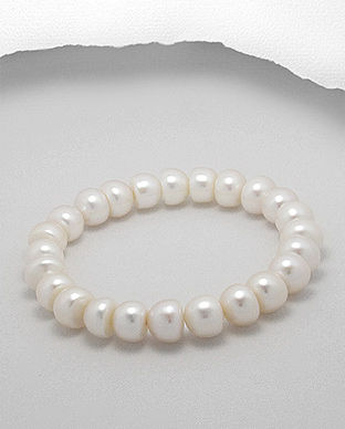 Bratara elastica din perle albe de cultura 33-1-i1917