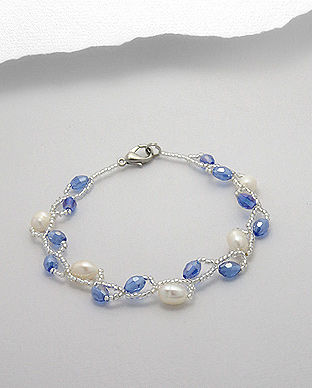 Bratara cu perle de cultura si cristale albastre 33-1-i5611B