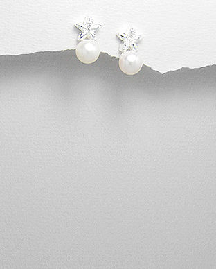 Cercei floricica din argint cu perla de cultura alba 11-1-i2266