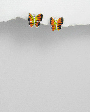 Cercei mici model fluturasi din argint pictat cu email portocaliu 11-1-i16303