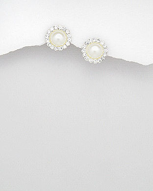 Cercei din argint cu cristale albe si perla 11-1-i5932A