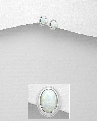 Cercei ovali din argint cu opal alb 11-1-i53351A