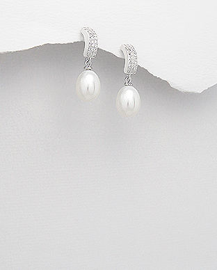 Cercei din argint cu perla alba de cultura 11-1-i5126