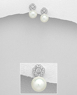 Cercei din argint cu perla de cultura alba si pietricele 11-1-i6133