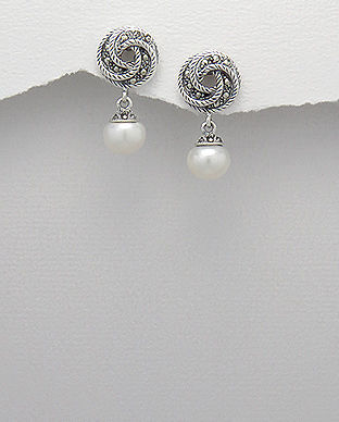 Cercei din argint cu marcasite si perla alba de cultura 11-1-i42261