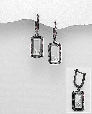 Cercei din argint placat cu rodiu negru si cristale mobile 11-1-i55117