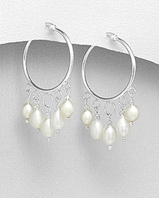 Cercei rotunzi din argint si perle albe naturale 11-1-i815