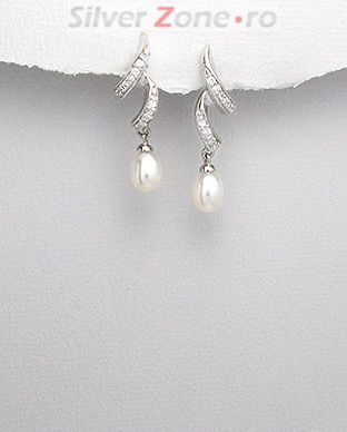 Cercei din argint cu perla de cultura alba 11-1-i3755