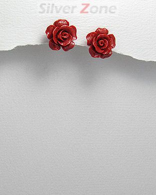 Cercei trandafir rosu din ceramica cu tortita din argint 11-1-i17327