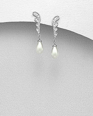 Cercei aripa din argint cu perla si pietre 11-1-i6443