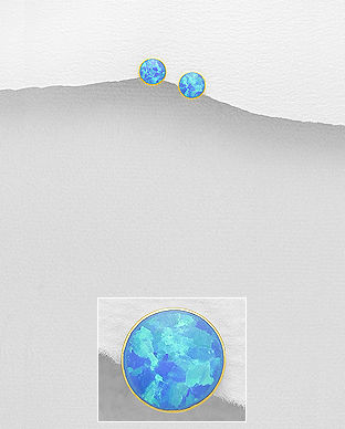 Cercei mici cu opal albastru din argint placati cu aur 11-1-i62701