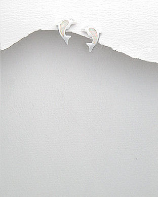 Cercei din argint model delfin cu opal alb 11-1-i61474