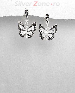 Cercei fluture din argint cu marcasite si cubic zirconia 11-1-i39210
