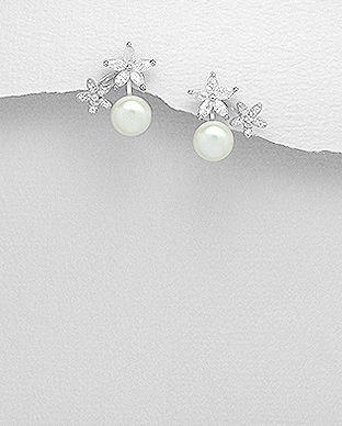 Cercei din argint cu flori si perla de cultura 11-1-i5525