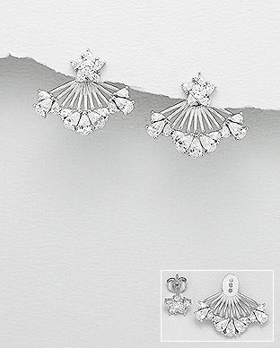 Cercei dubli din argint model floricica cu zirconiu 11-1-i55152