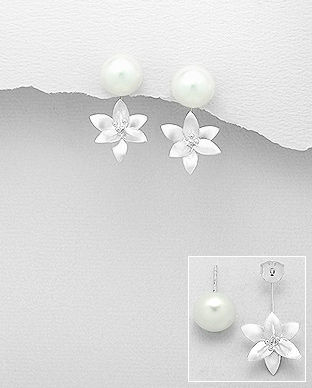 Cercei dubli cu floare din argint si perla de cultura 11-1-i53100 