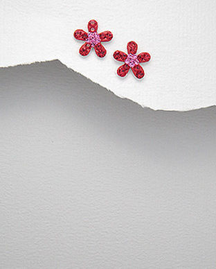Cercei floricica cu cristal rosu si argint 11-1-i45115