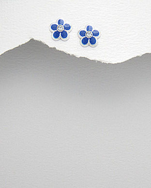 Cercei mici floricica albastra argint 11-1-i45128B