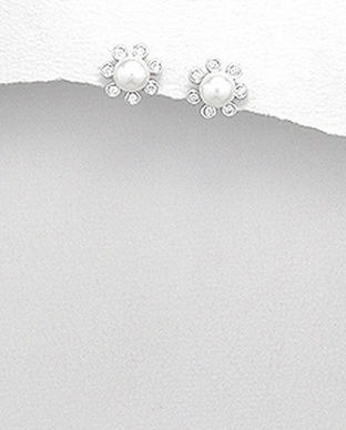 Cercei floricica din argint cu perla de cultura 11-1-i4743
