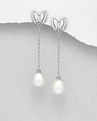 Cercei fluture argint perla de cultura 11-1-i6438