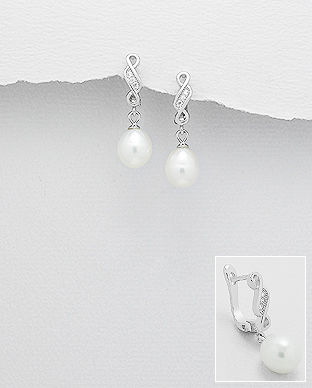 Cercei din argint cu perla alba de cultura si pietricele 11-1-i5727