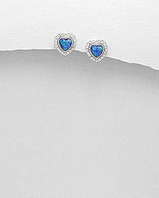 Cercei inima din argint cu opal albastru si cubic zirconia 11-1-i59464
