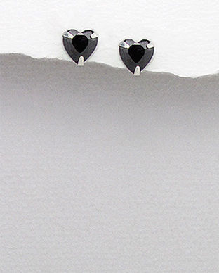 Cercei din argint cu piatra neagra in forma de inima 11-1-i37253N