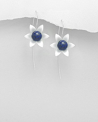 Cercei din argint model floare cu lapis lazuli  albastru 11-1-i61594