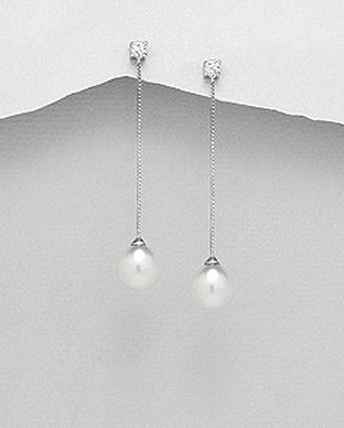 Cercei cu lant din argint, zirconia si perla de cultura 11-1-i6150