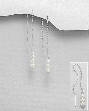 Cercei cu lantisor din argint si perle 11-1-i6441