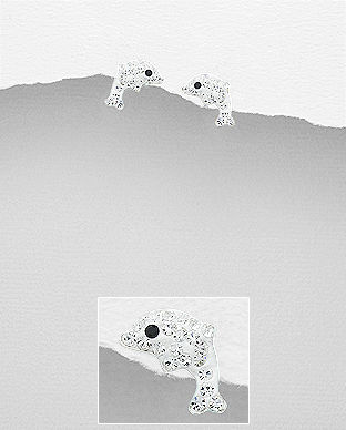 Bijuterii delfin argint cercei mici cu cristale 11-1-i62548A