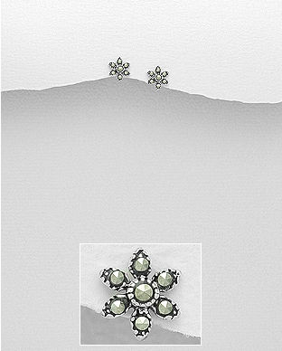 Cercei mici floricica din argint si marcasite 11-1-i59380