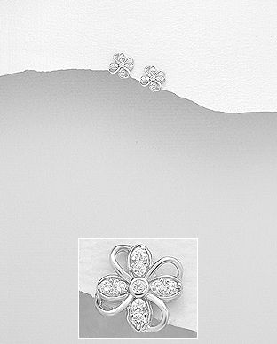 Cercei mici model floricica din argint cu pietricele 11-1-i5985