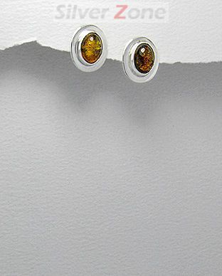 Cercei mici cu chihlimbar oval natural si argint 11-1-i16156