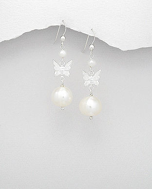 Cercei fluture din argint cu perla de cultura 11-1-i4917