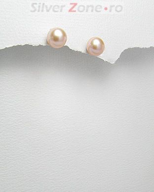 Cercei din argint cu perla piersic de cultura de 7 mm 11-1-i3713P