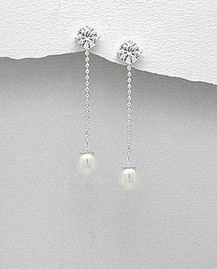Cercei cu lant din bilute din argint cu perla de cultura si pietricica 11-1-i6132