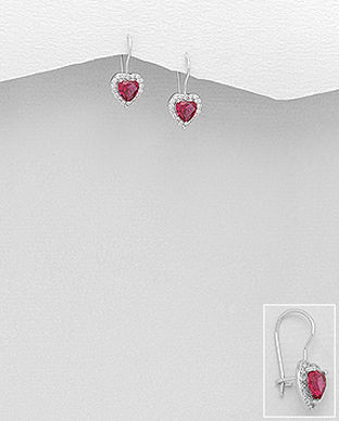 Cercei argint inima cu zirconia rosu pentru fetite 11-1-i62101