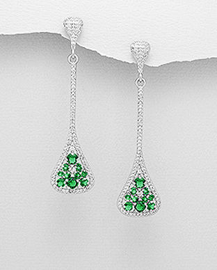 Cercei eleganti cu pietre transparente si verzi din argint 11-1-i59204