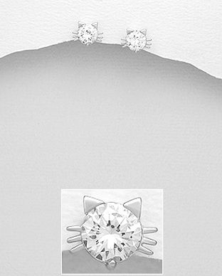 Cercei pisica din argint cu zirconia 11-1-i62100