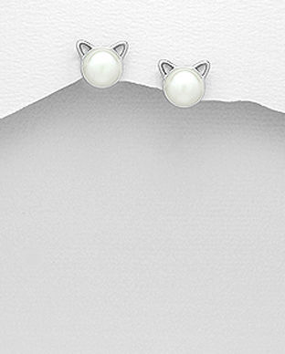 Cercei Cat pisica din argint si perla de cultura 11-1-i6152
