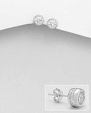 Cercei mici din argint Round Stud Zirconia 11-1-i6495