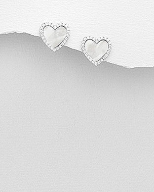 Cercei inima din argint cu pietricele si sidef alb 11-1-i6235