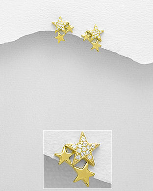 Cercei din argint cu trei stelute aurii si pietricele 11-1-i62698