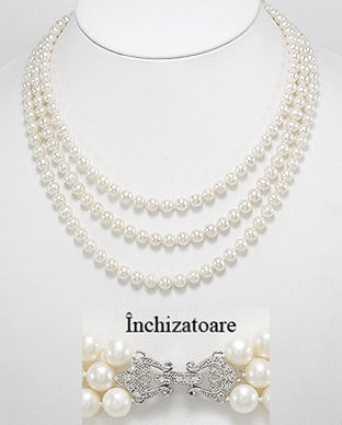 Colier din 3 siraguri cu perle de cultura albe cu inchizatoare din argint 14-1-i4318